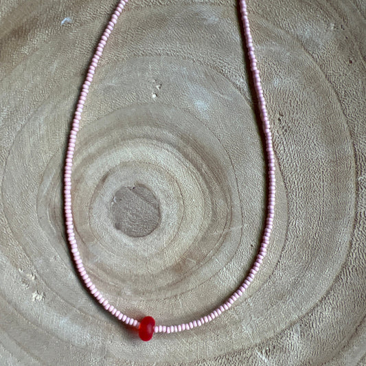 Modern Fable, Beaded Necklace, Pink and Red #101