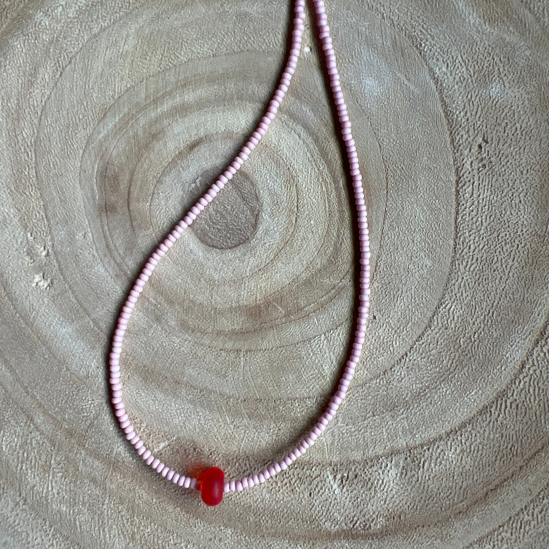 Modern Fable, Beaded Necklace, Pink and Red #101