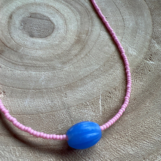 Modern Fable, Beaded Necklace, Pink and Blue #108