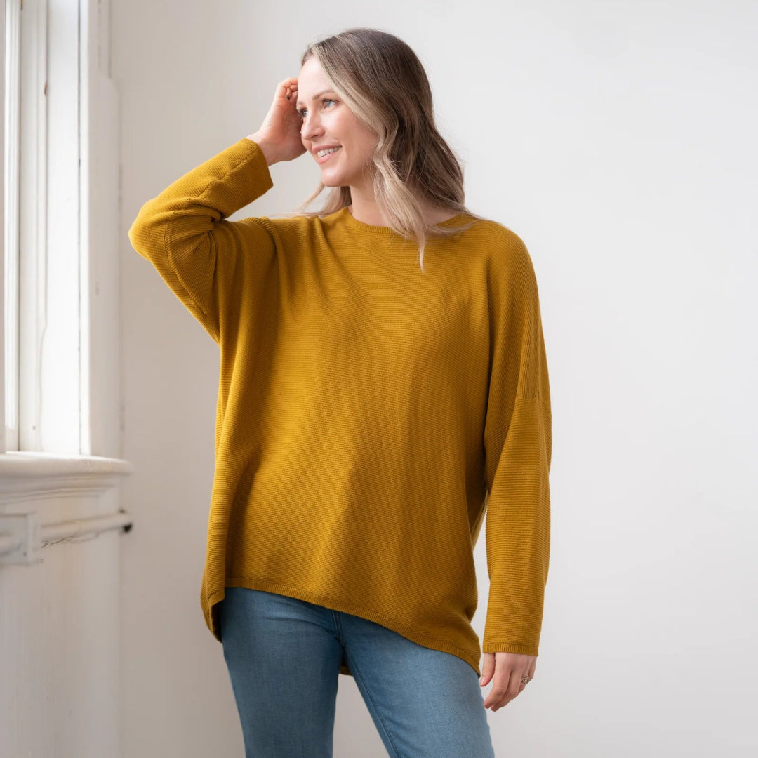 Ribbed Sara Crew Sweater, Amber
