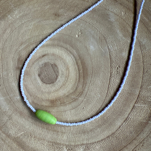 Modern Fable, Beaded Necklace, Light Lavender and Lime #100