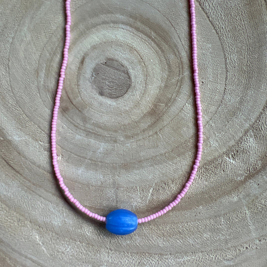 Modern Fable, Beaded Necklace, Pink and Blue #108