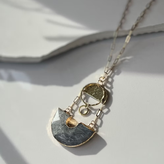Frug, Hammered Brass and Labradorite Pendant Necklace FNJ50