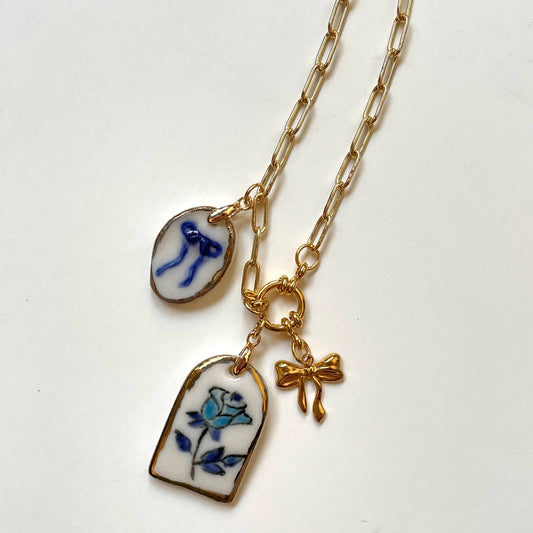 BitaJewells, Rose and Ribbon Porcelain Charm Necklace
