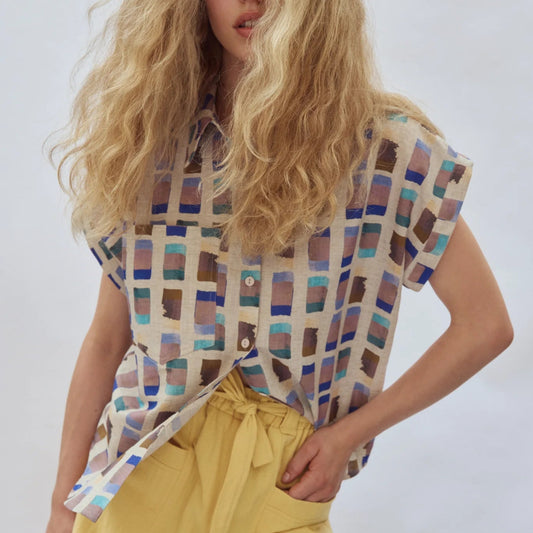 Eve Gravel, Haley Shirt, Blue Gold
