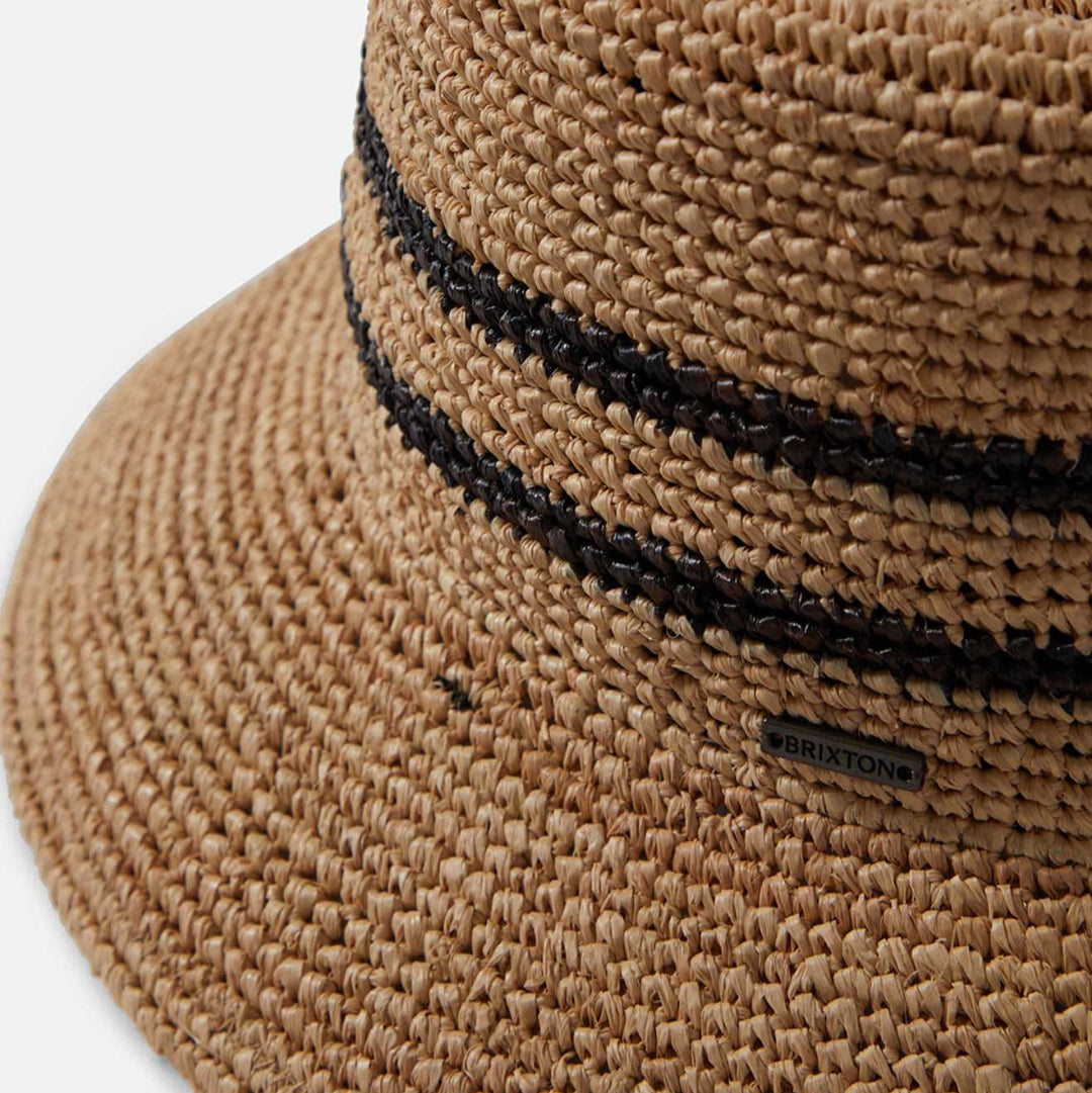 Brixton, Ellee Straw Bucket Hat, Tan/Black