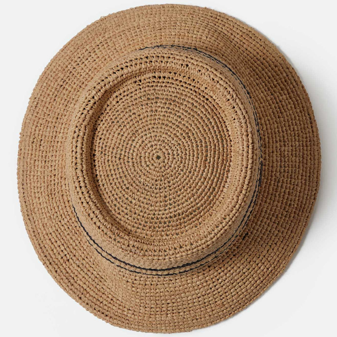 Brixton, Ellee Straw Bucket Hat, Tan/Black