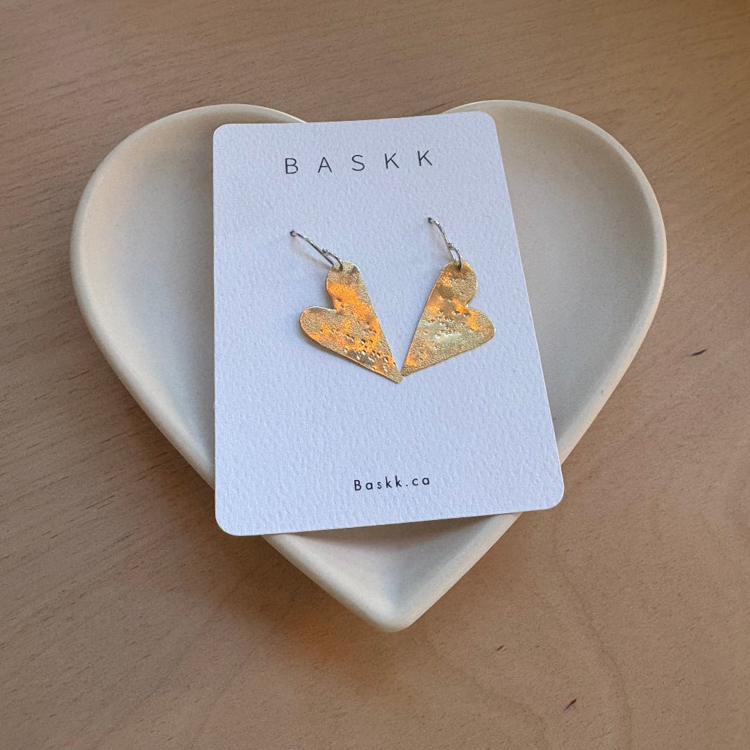 Baskk, Brass Small Heart Earrings