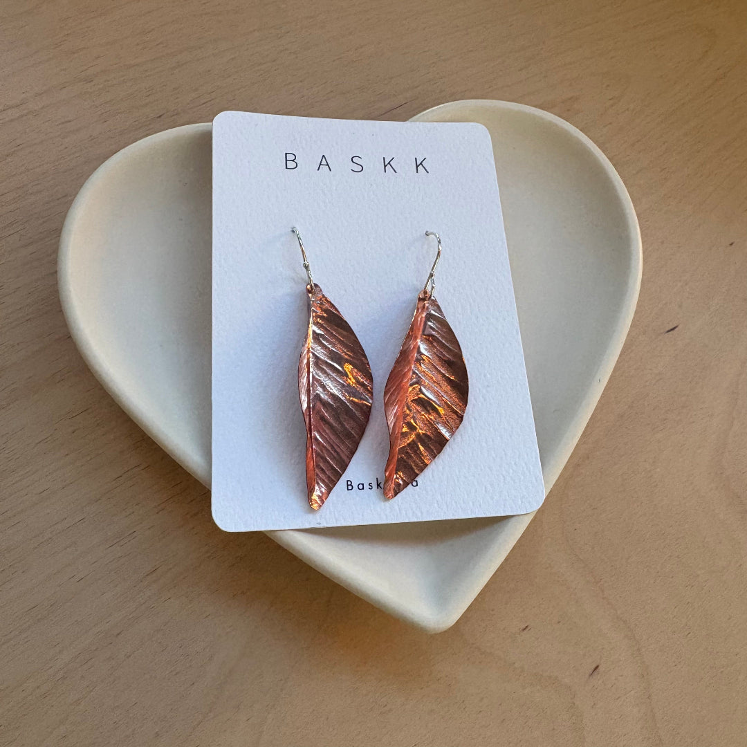 Baskk, Copper Medium Leaf Earrings