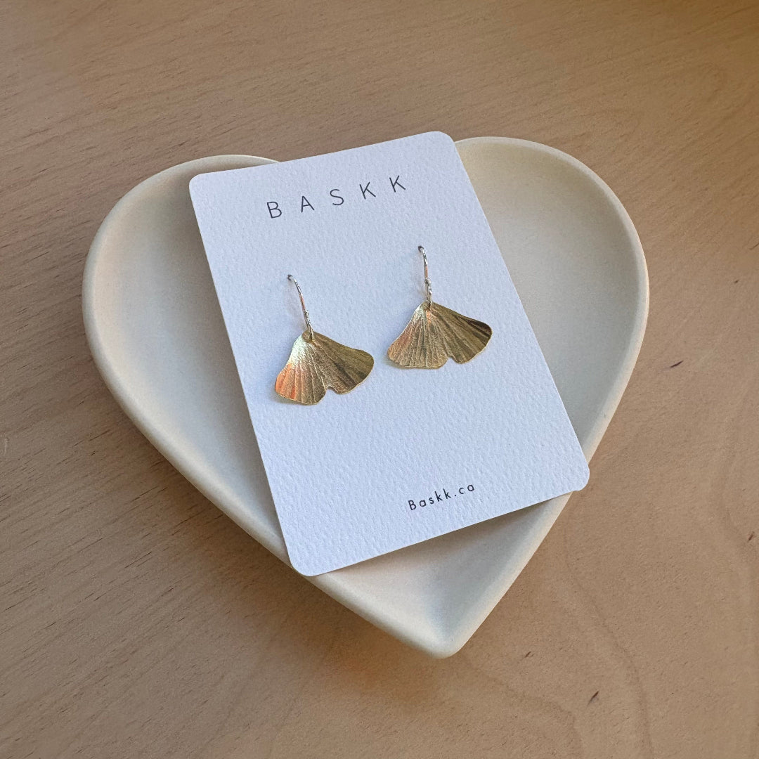 Baskk, Small Brass Ginko Earrings