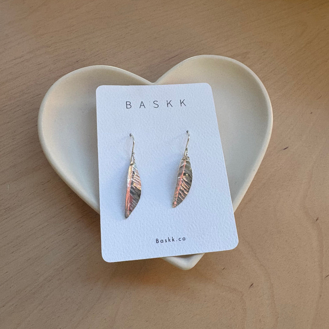 Baskk, Sterling Silver Small Leaf Earrings
