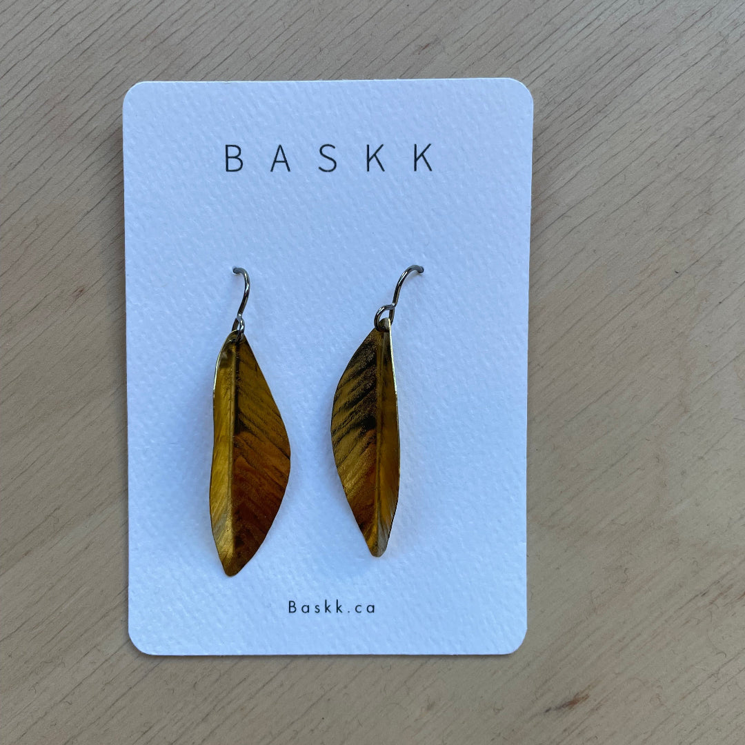 Baskk, Medium Brass Leaf Earrings