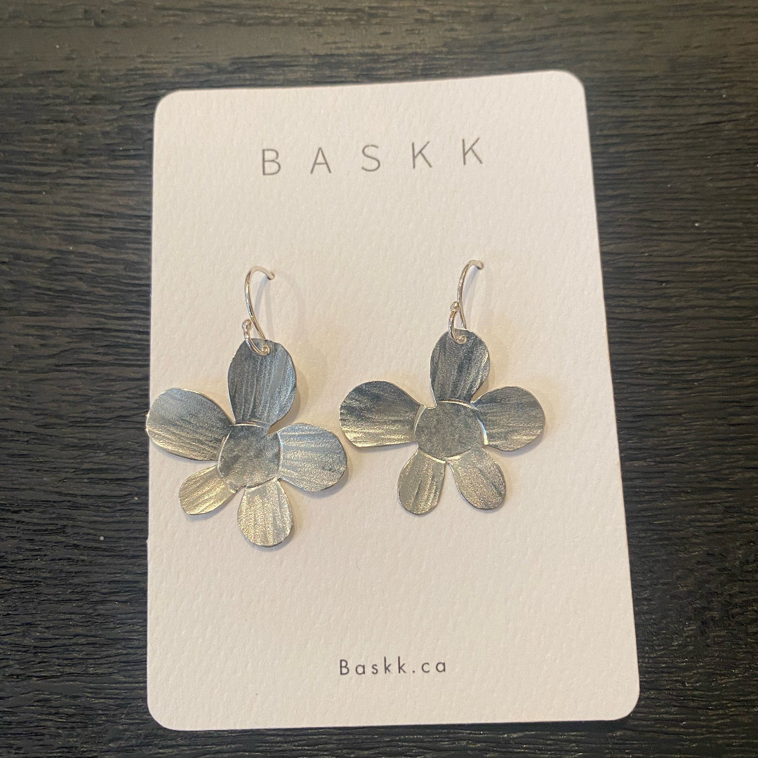 Baskk, Small Flower Earrings, Sterling Silver