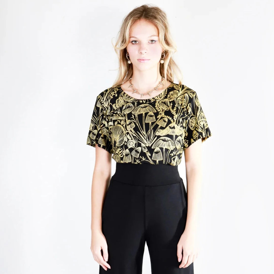 Gold on Black Shroomed Amie Tee