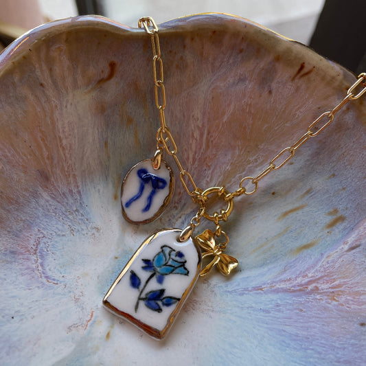BitaJewells, Rose and Ribbon Porcelain Charm Necklace
