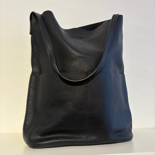 Risa, Leather Lila Pocket Tote, Black