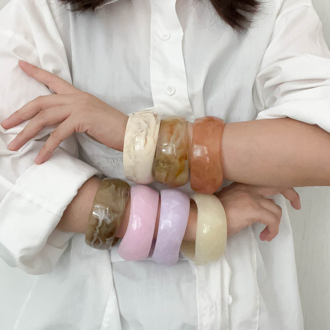 Modern Fable, Asymmetrical Chunky Resin Bangle, Pink