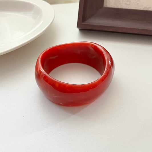Modern Fable, Asymmetrical Chunky Resin Bangle, Marbled Chili Pepper