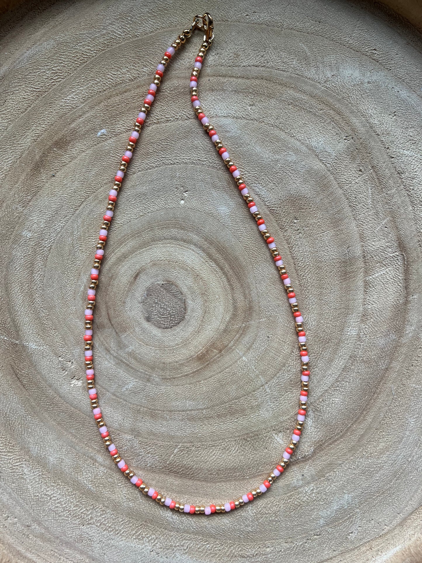 Modern Fable, Beaded Necklace, Peach, Pink and Gold #118