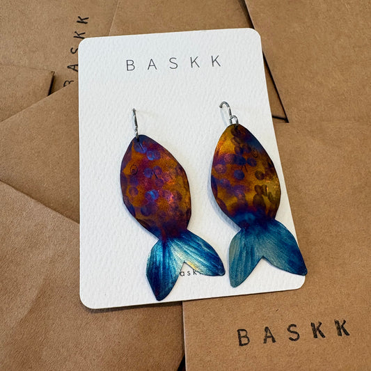 Baskk, Medium Titanium Fish Earrings