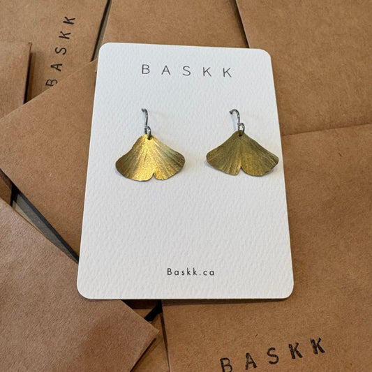 Baskk, Small Brass Ginko Earrings