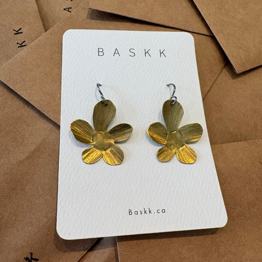 Baskk, Small Brass Flower Earrings