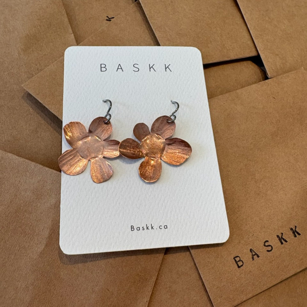 Baskk, Small Copper Flower Earrings