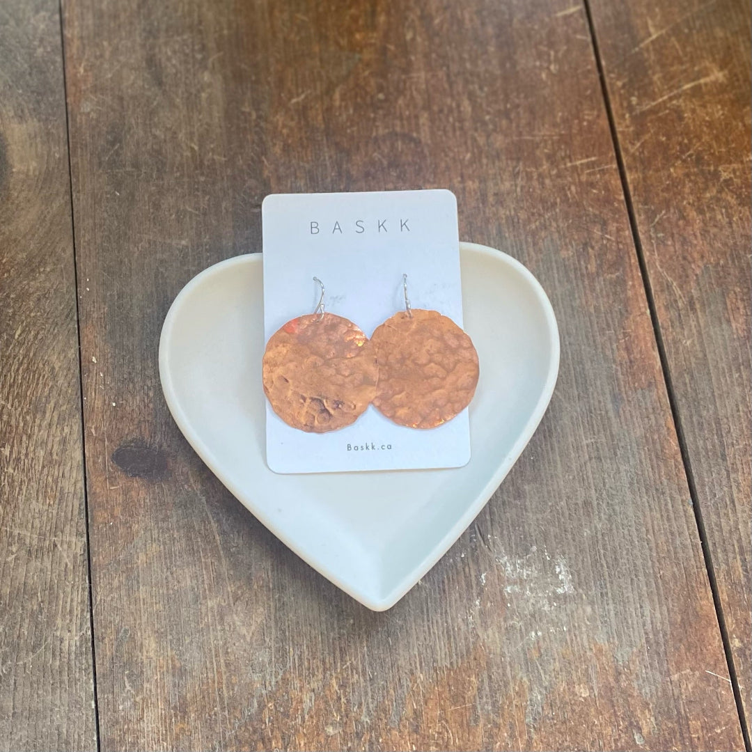Baskk, Large Moon Disc Earrings, Copper