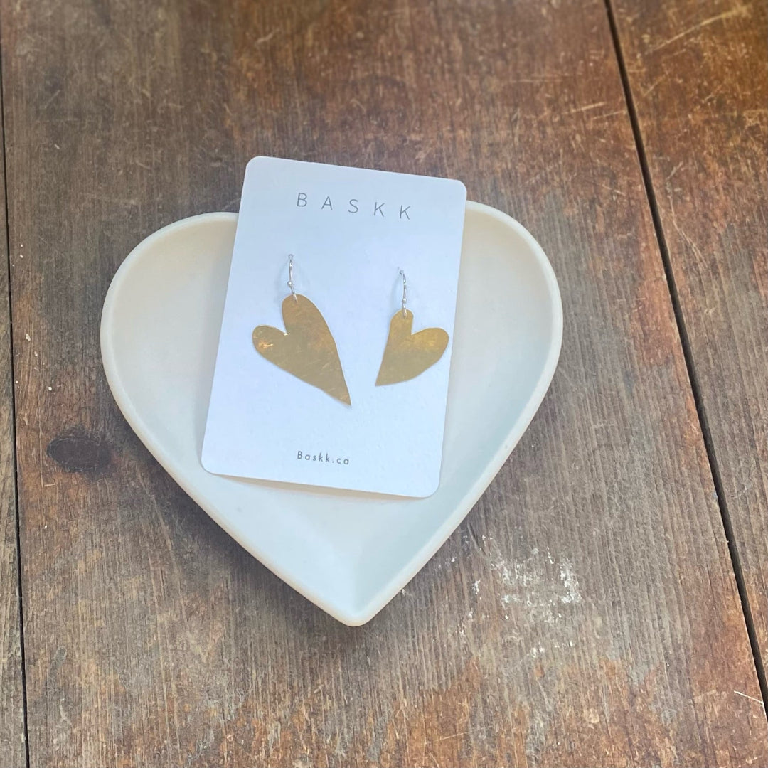 Baskk, Heart Earrings, Brass