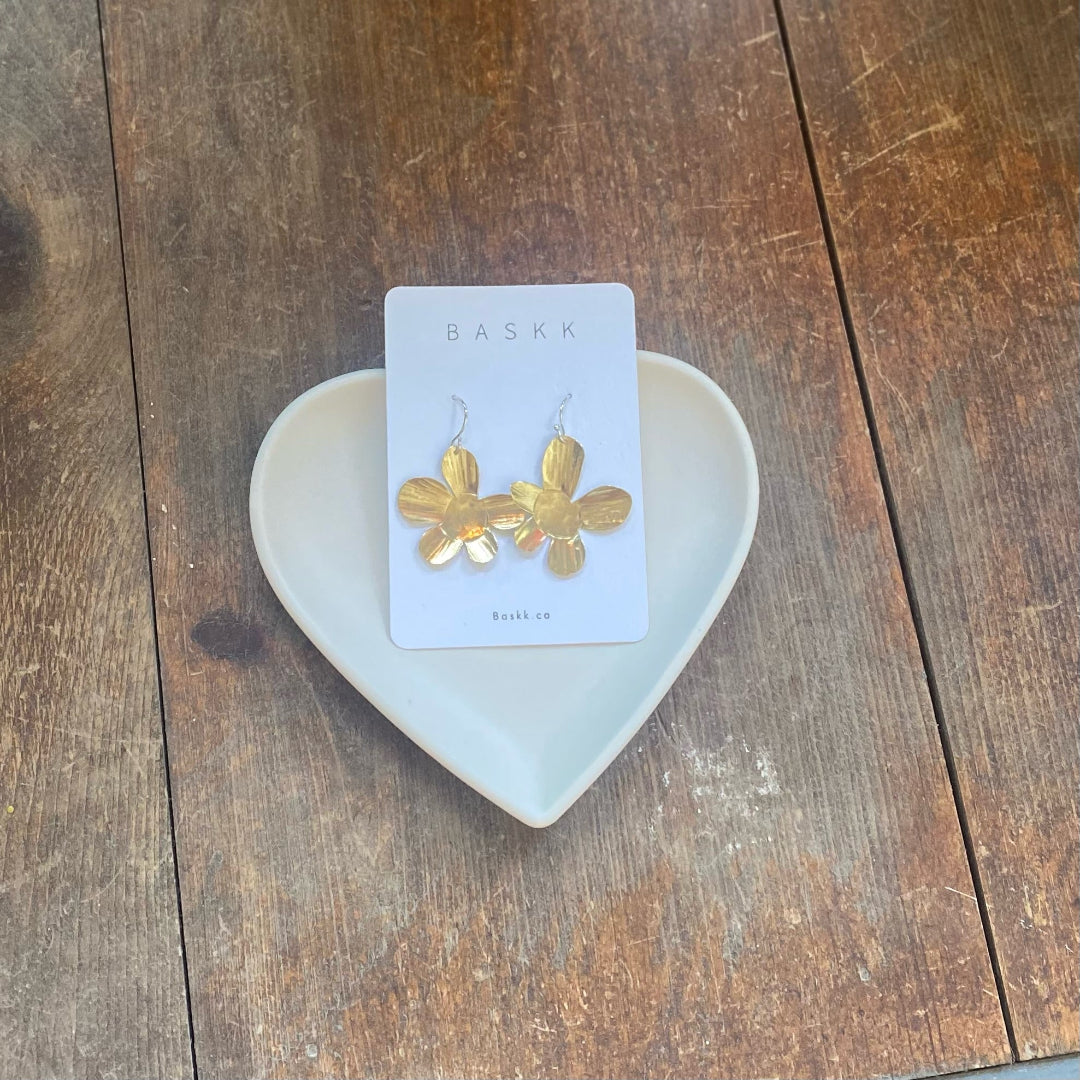 Baskk, Small Brass Flower Earrings