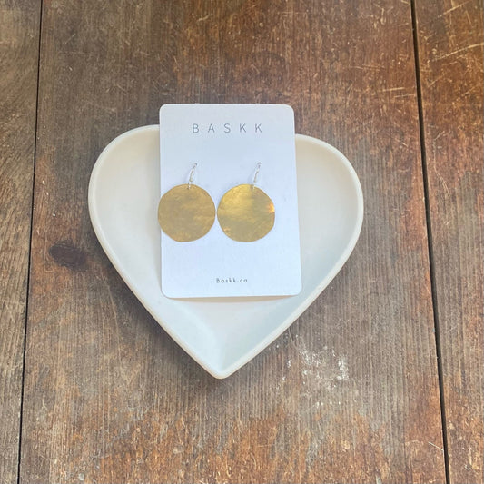 Baskk, Medium Moon Disc Earrings, Brass