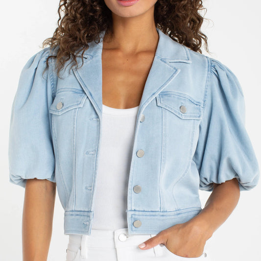 Liverpool, Puff Sleeve Cropped Trucker Jacket