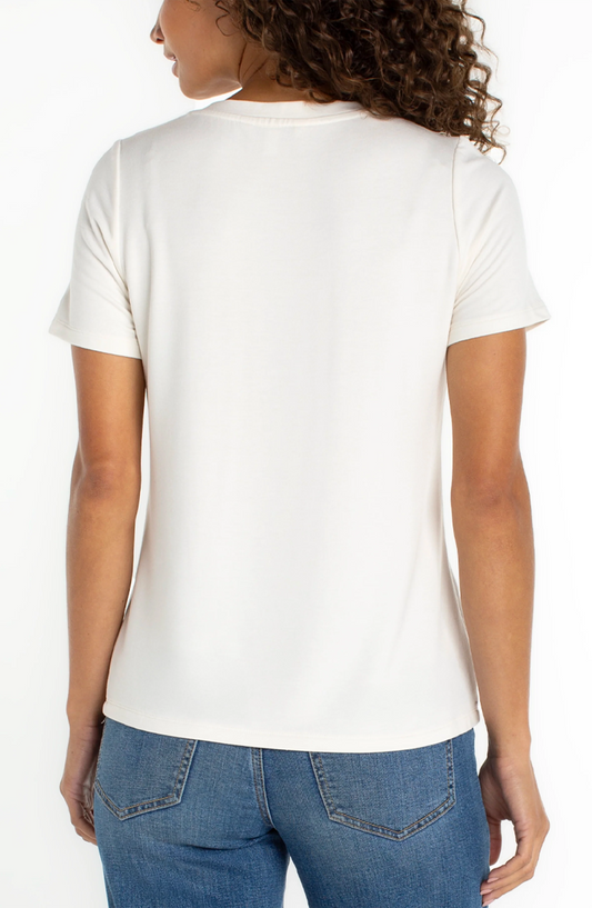 Liverpool, Short Sleeve V-Neck Knit Tee, French Cream