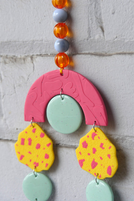 Polymer Clay Wall Hanging, Pink and Yellow