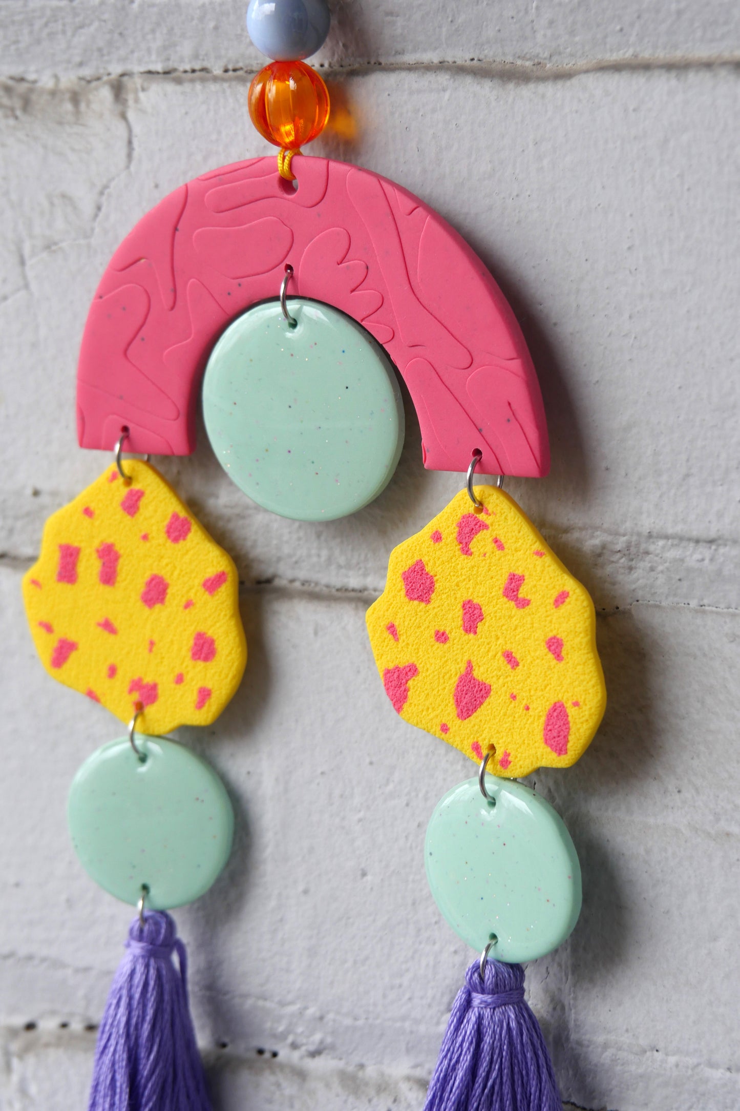 Polymer Clay Wall Hanging, Pink and Yellow