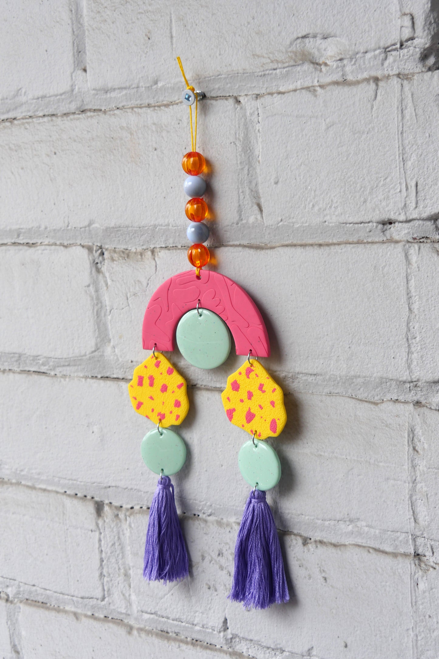 Polymer Clay Wall Hanging, Pink and Yellow