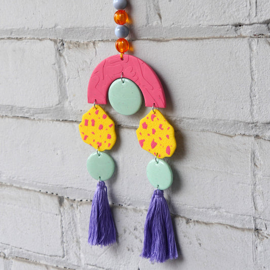 Polymer Clay Wall Hanging, Pink and Yellow