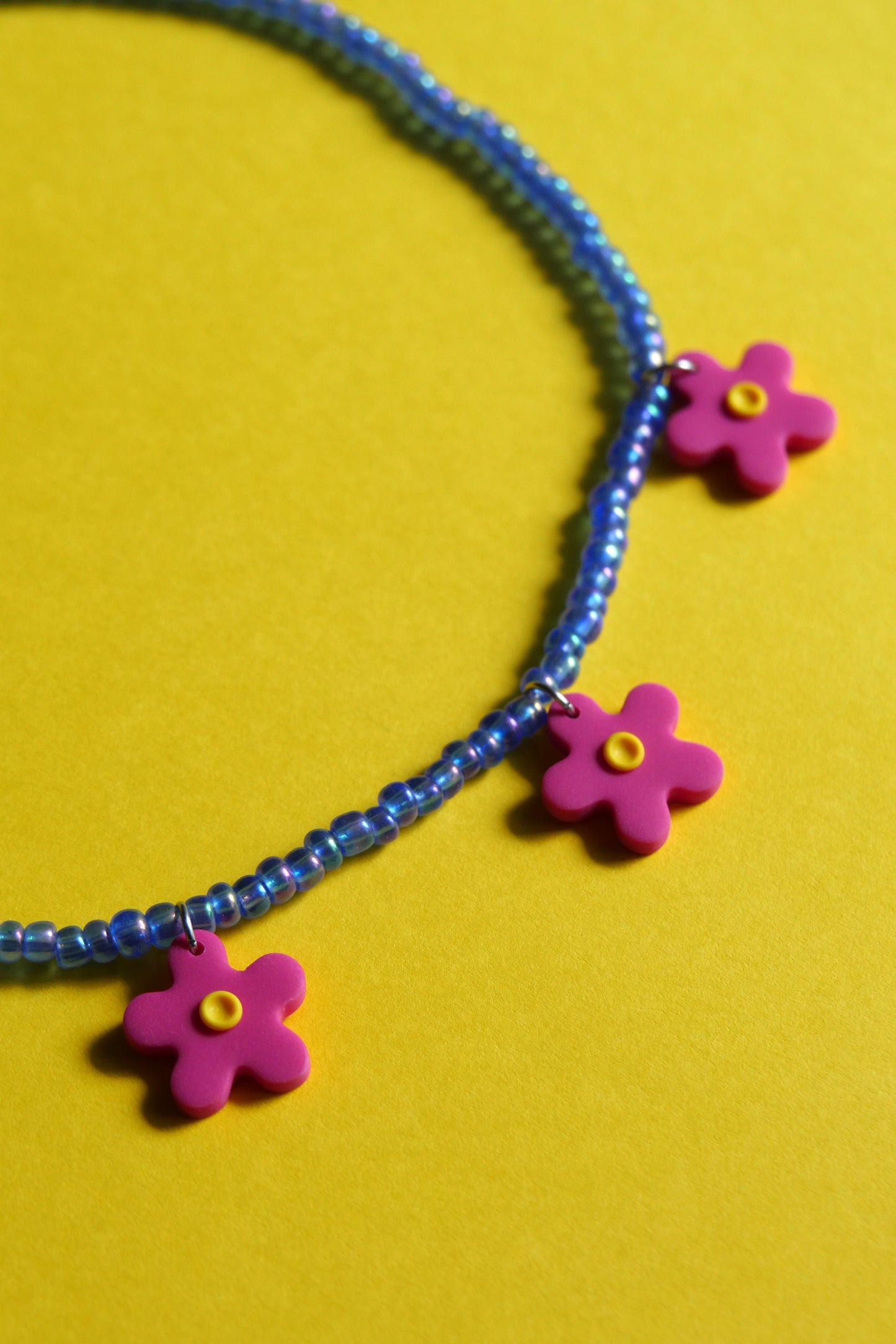 Polymer Clay Necklace, Blue and Pink