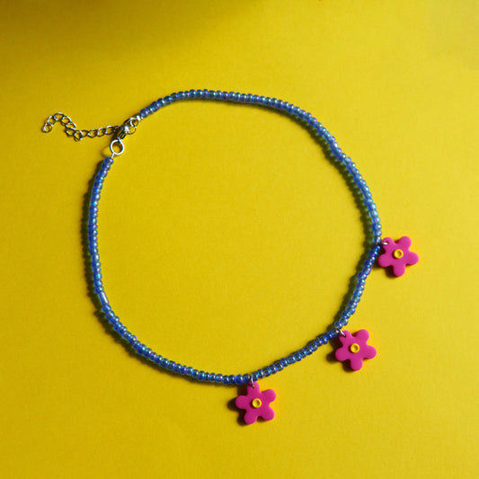 Polymer Clay Necklace, Blue and Pink