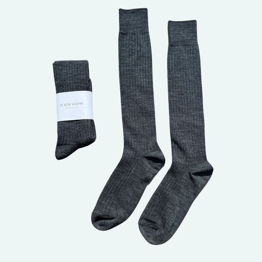 Le Bon Shoppe, Schoolgirl Socks, Merino Wool Blend, Charcoal Melange