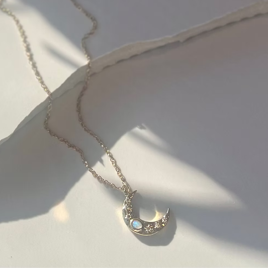 Frug, 14K Goldplate Textured Crescent Moon Necklace and Opal FNJ28