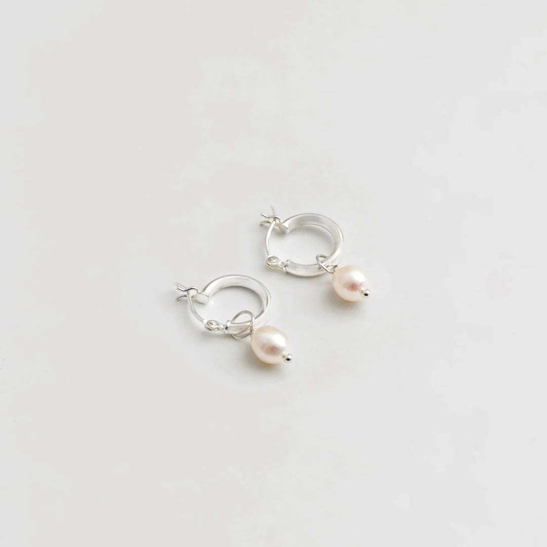 Pearl Hoops in Sterling Silver
