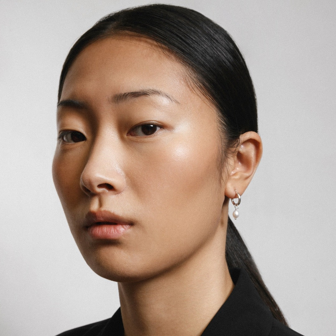 Pearl Hoops in Sterling Silver