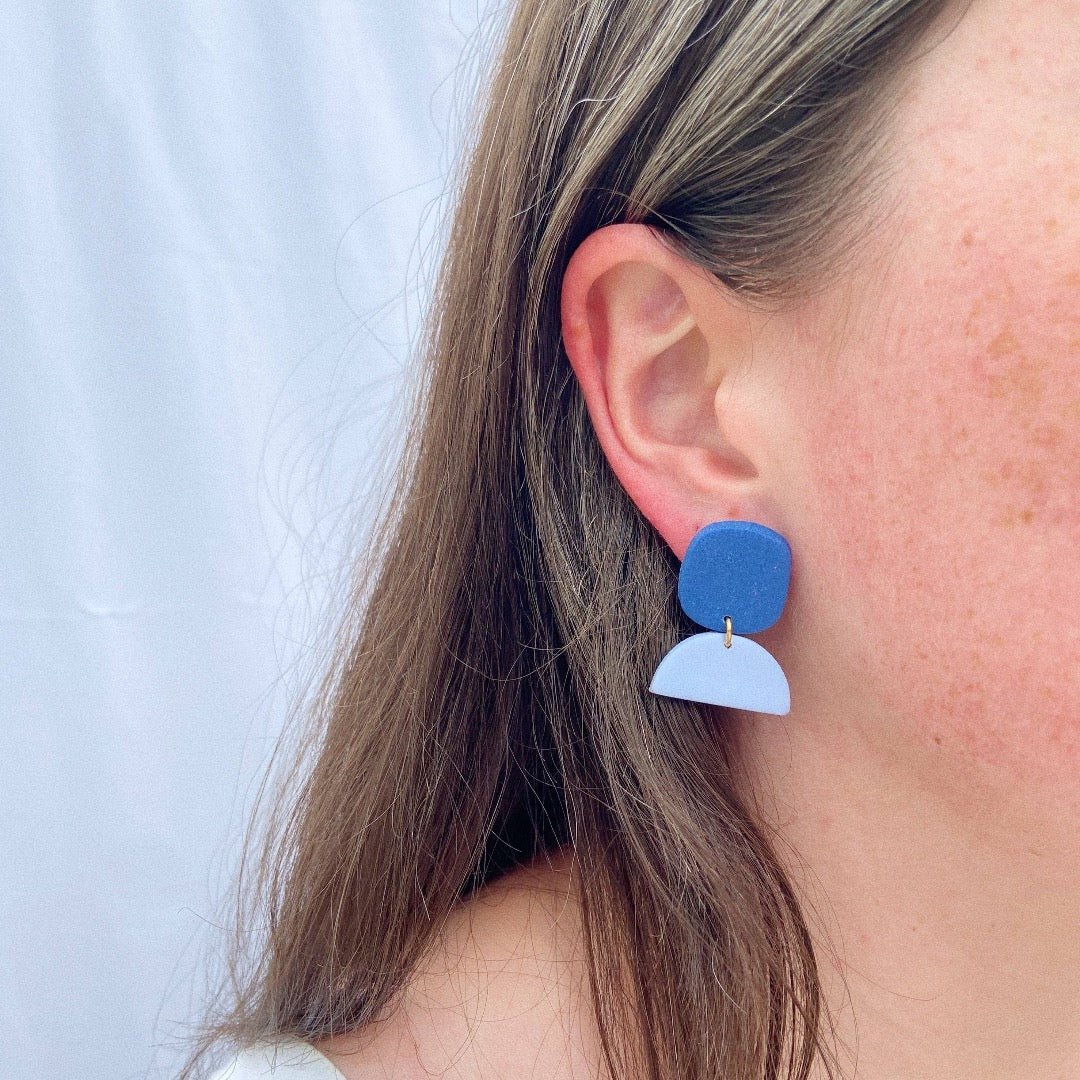 Small Blue Polymer Clay Earrings