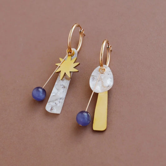 Wolf & Moon, Beatrice Charm Hoops in Off-White