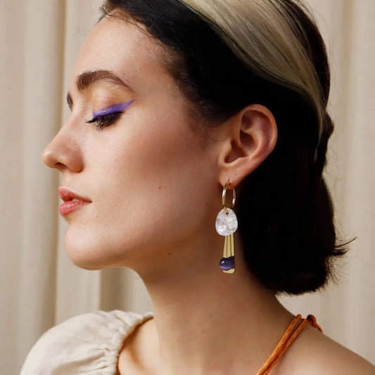 Wolf & Moon, Beatrice Charm Hoops in Off-White