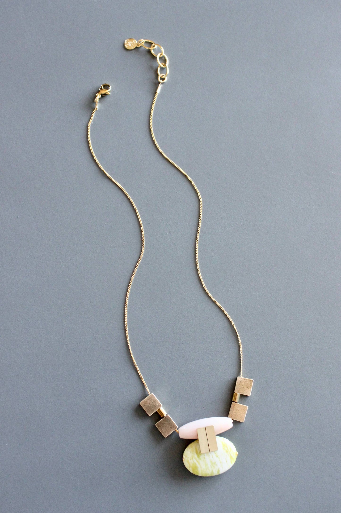 David Aubrey Jewelry, MLN1016 Pink Jade and Lemon Quartz Artdeco Necklace