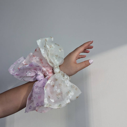 Handmade Floral Organza Hair Bow Scrunchies