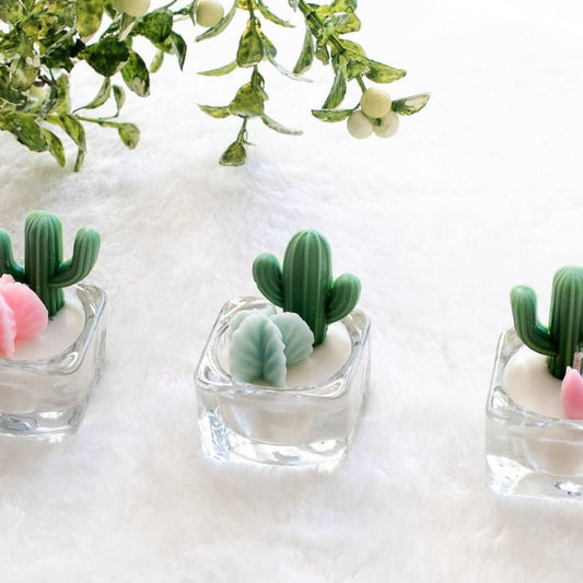 Cactus & Succulent Tealight Candles, Soy Wax Blend, Green