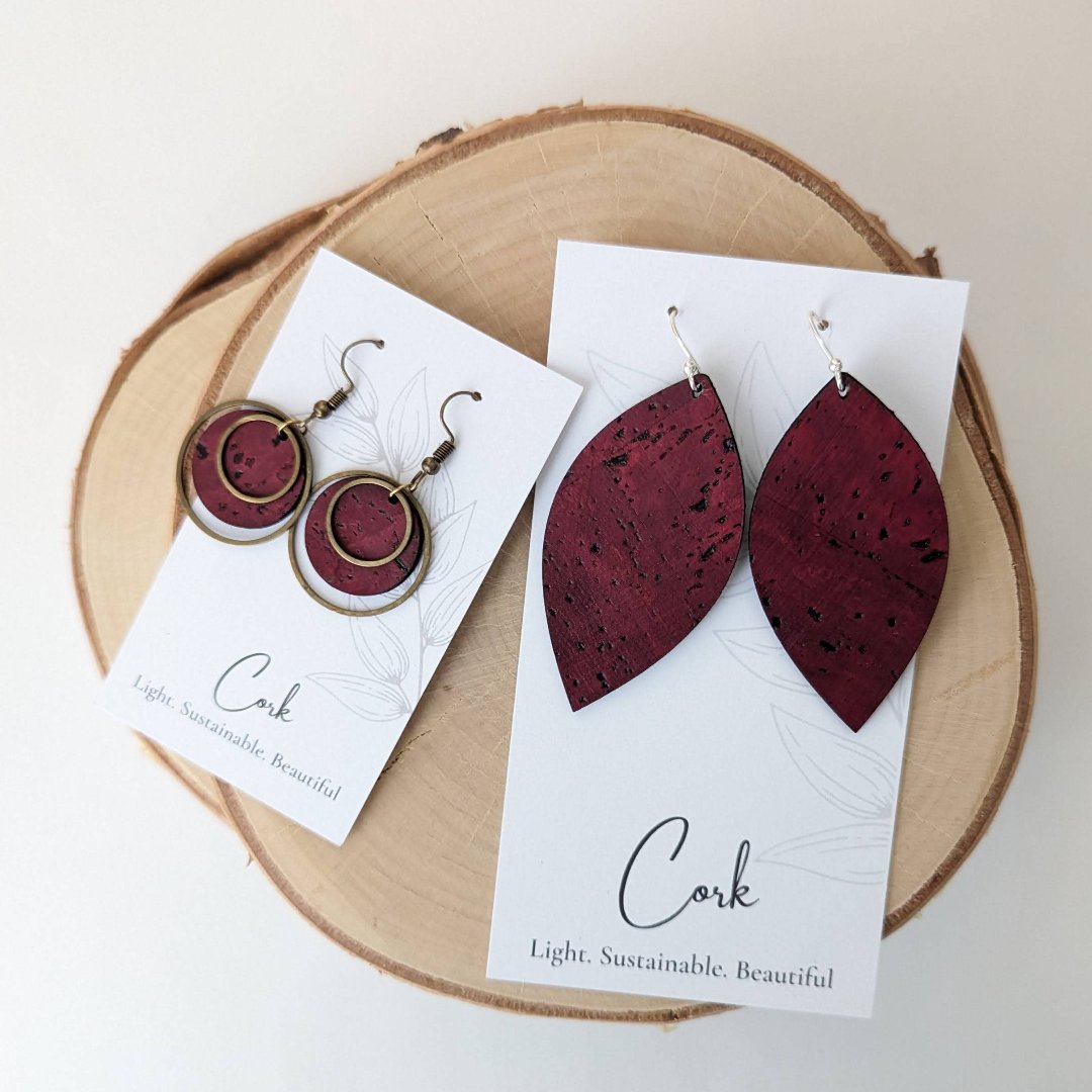 Wine Red Cork Earrings